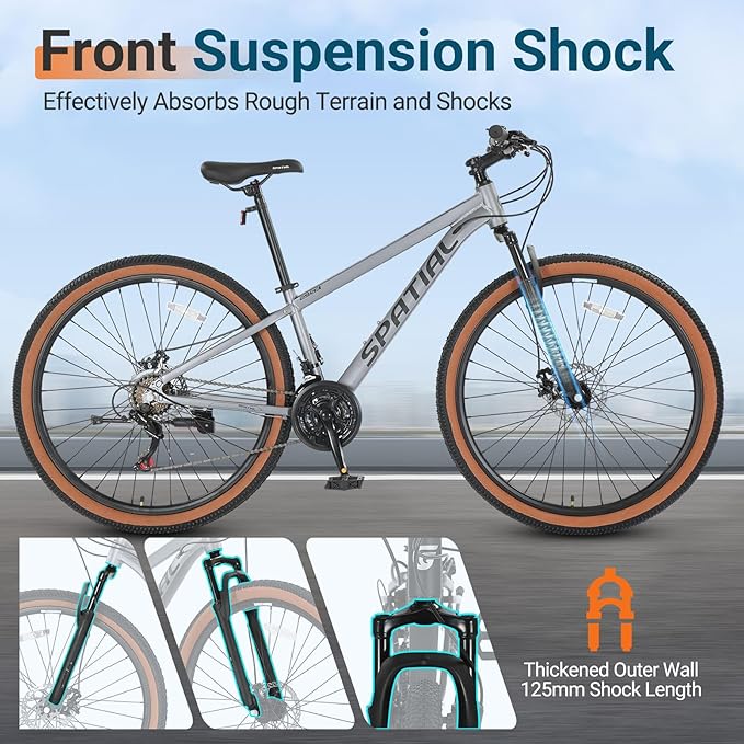 SPATIAL Mountain Bike, 20/24/26/27.5/29 inch Outdoor Cycling Bike,21/8 Speed Lightweight Aluminum Frame | Dual Disc Brakes,Adjustable Ergonomic Seat for Men Women Adult Teens