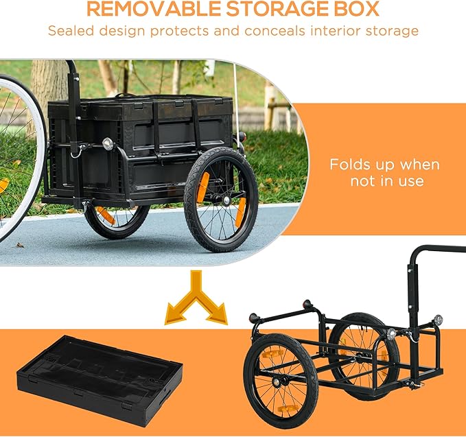 Bike Cargo Trailer with Removable Storage Box, Bicycle Trailer w/Quick Release 16" Wheels and Safe Reflectors