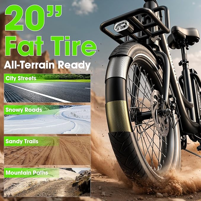 Electric Bike for Adults - 1000W Peak Motor Ebike with 48V15Ah Removable Battery, 20" x 3.0 Fat Tire Step-Thru 7-Speed Commuter Electric Bicycle, Up to 24 MPH, 70 Miles Range, UL 2849 Certified.