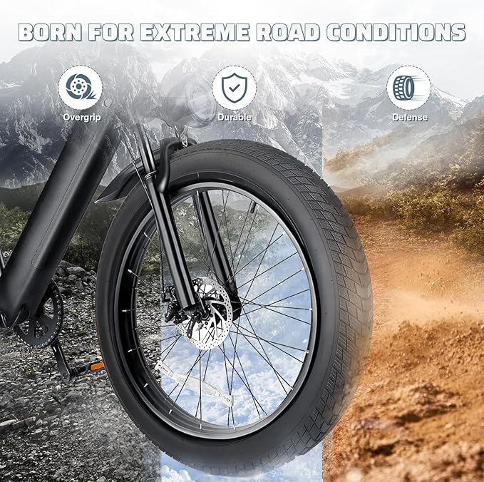MEGHNA Fat Bike Tire 16/20/24/26 inch Electric Bike Tire Fat Tire 16/20/24/26 x 3.0 inch Heavy Duty Knobby Anti-Slip Foldable Replacement All Terrain Tire for E-Bike Snow Bike Fat Bike