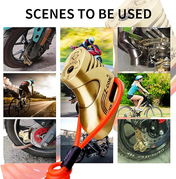 Heavy Duty Motorcycle Locks - Anti Theft Cable Locks with Combination, Bike Lock with Key, Mini Lock, Wheel Disc Lock Accessories for Adult Bikes