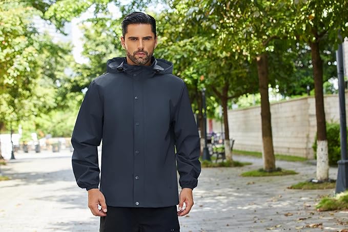COOFANDY Men's Rain Jacket Waterproof Packable Raincoat Lightweight Rain Shell Hood Travel Golf Hiking Cycling Zip Pockets