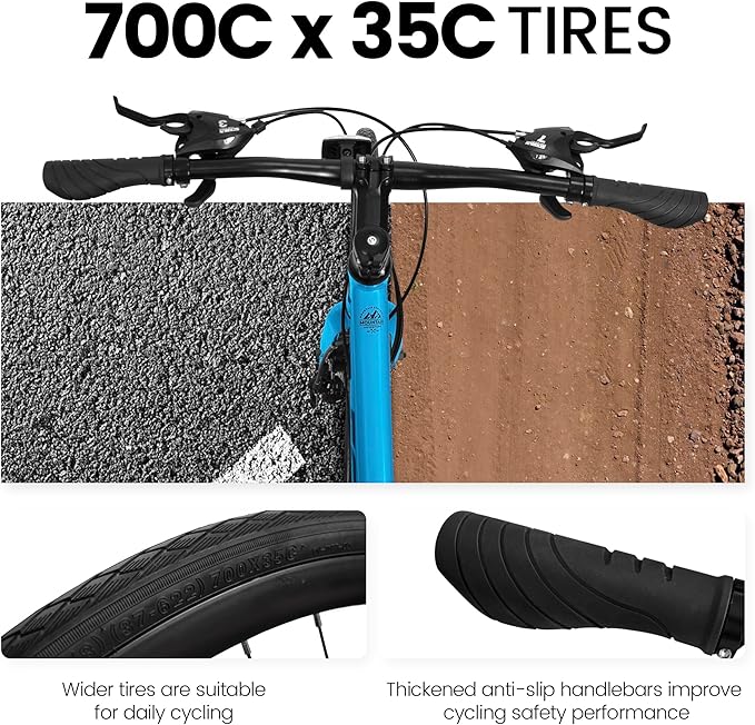 700C Lightweight Aluminum Road Bike, 21-Speed Racing Bicycle with Disc Brakes, Hybrid Commuter Bike for Men and Women, Perfect for City Roads and Outdoor Cycling (700C-Blue-A)
