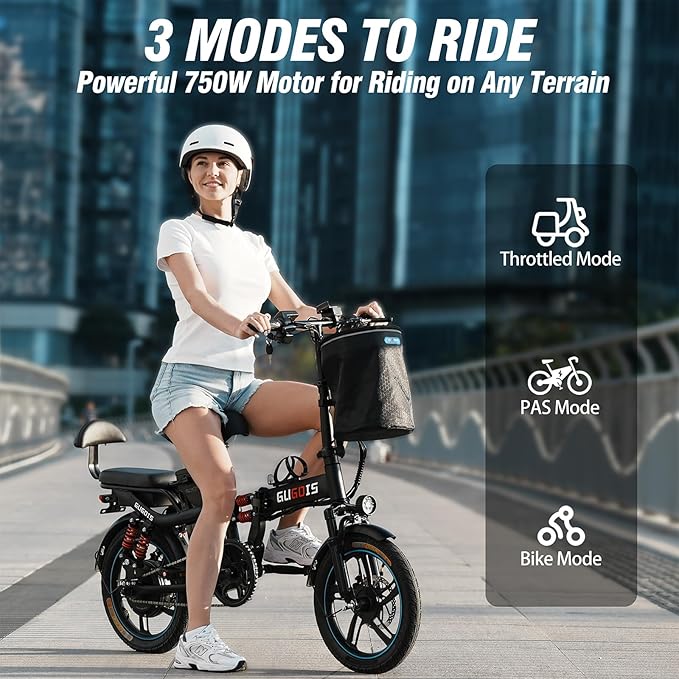 Electric Bike for Adults,750/1000W Motor E-Bike,28/30 MPH,748.8/960 Wh Removable Battery,25-45Miles,16/20in Commuter Ebikes,Full Suspension Electric Bicycles for Adults -2 Seater