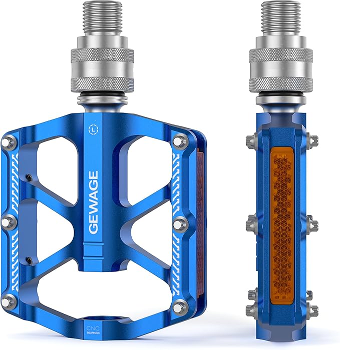 Bike Bicycle Pedals - 9/16” Quick Release Pedals Aluminum Flat Pedals - 3 Bearings Bicycle Pedals with Reflectors for Mountain Road BMX MTB Folding Bike