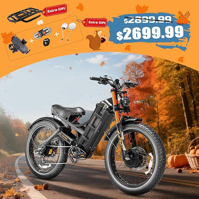 eAhora 2025 Latest Romeo Pro 3/2/Pro 5600W/50Mph 4000W/46Mph Dual Motor Electric Bike for Adults, 60V/80Ah 52V/70Ah 250+Miles Long Range Ebike 26''*4.0 Fat Tire Full Suspension Off-Road Ebike, UL2849