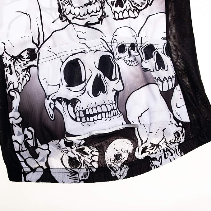 Men Cycling Jersey Skull Bike Short Sleeve Tops Quick-Dry Reflective 3-Pockets S-3XL
