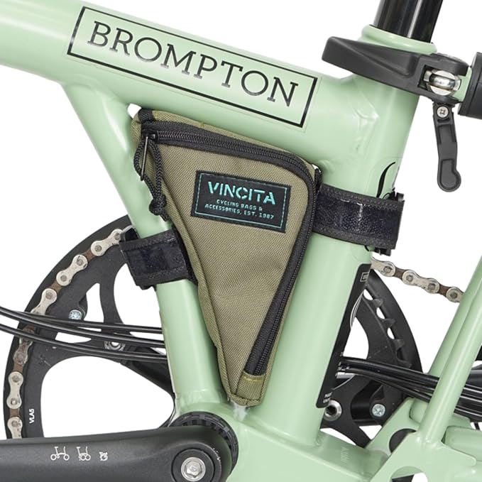 Vincita Boomerang Bag 3.0 – Frame Bag for Brompton Bike (A, C & P Line) – Anti-Slip Slim Tool Pouch with Magnetic Mount – Detachable Straps & Bright Lining – Fold-Compatible Storage (Green)