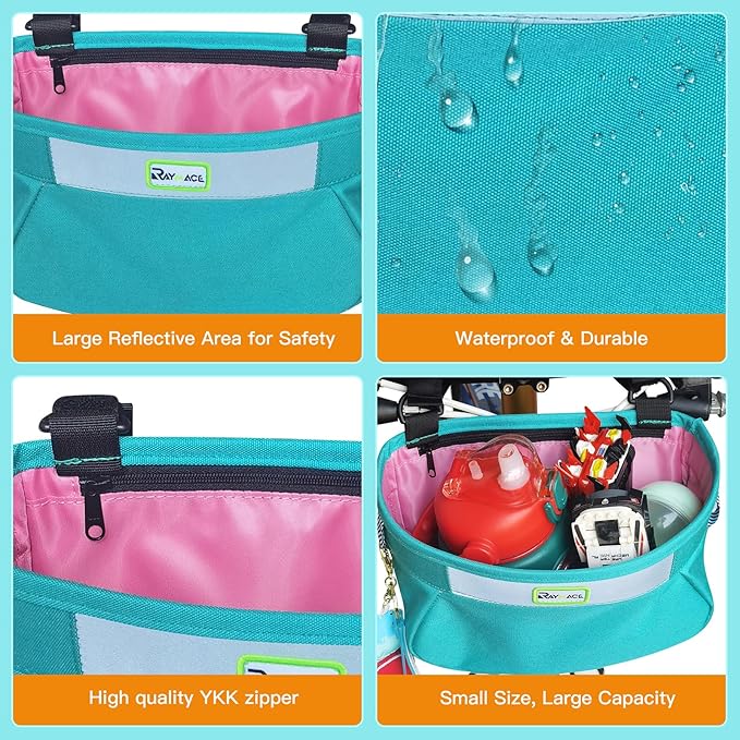 RAYMACE Kids Bike Basket,Children's Bike Basket Front,Waterproof Bicycle Basket Handlebar Bag for Girls,Boys Toddlers Bike or Scooter Accessories