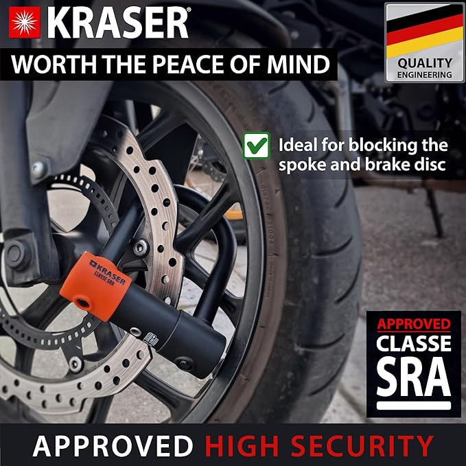 KRASER KR85S Robust U Lock, SRA Approved, High Security Tested, 85X120mm/3.34x4.72in ø18mm/0.7in Double Locking Shackle, Anti-Pick Lock, Anti Theft U Lock for Motorcycle, Scooter, Electric Bike