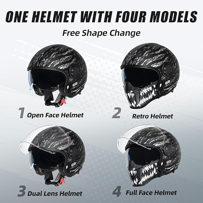 TRIANGLE Full Face Motorcycle Helmets,Off-Road Motocross Helmet for Men & Women,Dual Visor with Internal Tinted Sunshield,Open Face 3/4 Adult Racing Helmet DOT Approved(XL)