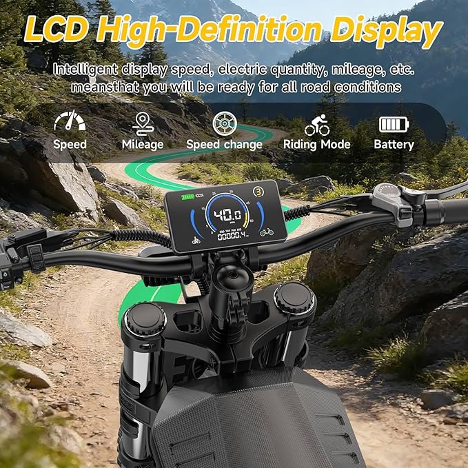 Electric Dirt Bike for Adults - Peak 1500W/3000W Electric Bikes, 48V/52V 15.6Ah/25Ah/40Ah, 50-100 Mile Range(PAS Mode), 16/20 Inch All-Terrain Fat Tire Motorcycle
