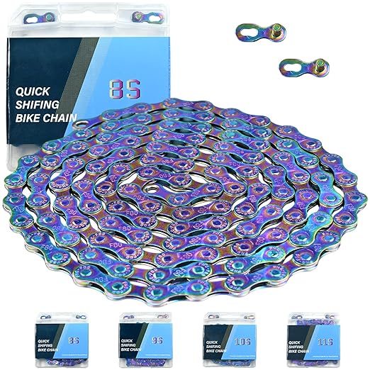 Rainbow 8 Speed Bike Chain, 1/2" x 3/32" 116 Links for Road Bike Mountain Bike (8 Speed Chain)