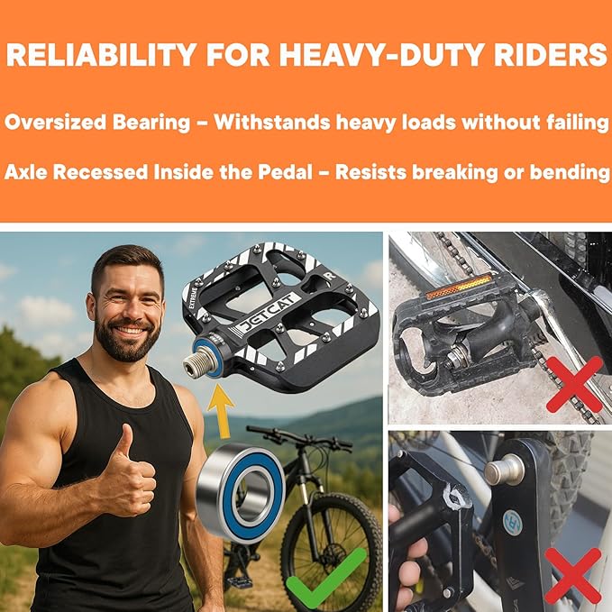 Mountain Bike Pedals Flat - MTB Pedals Flat, Bicycle Pedals, Road Bike Pedals, BMX Pedals, for BMX MTN Road Gravel EBike, Specialized Parts, Adults, Aluminum Metal Stamp 9/16"