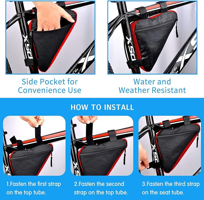 Bike Triangle Frame Bag - Bicycle Cycling Handlebar Front Pouch Saddle Storage Bag for Road and Mountain Bikes (Red)