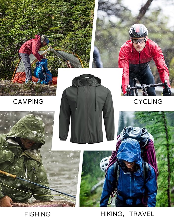 COOFANDY Men's Light Rain Jacket with Hood Packable Waterproof Raincoat Golf Rain Gear Travel Hiking Windbreaker