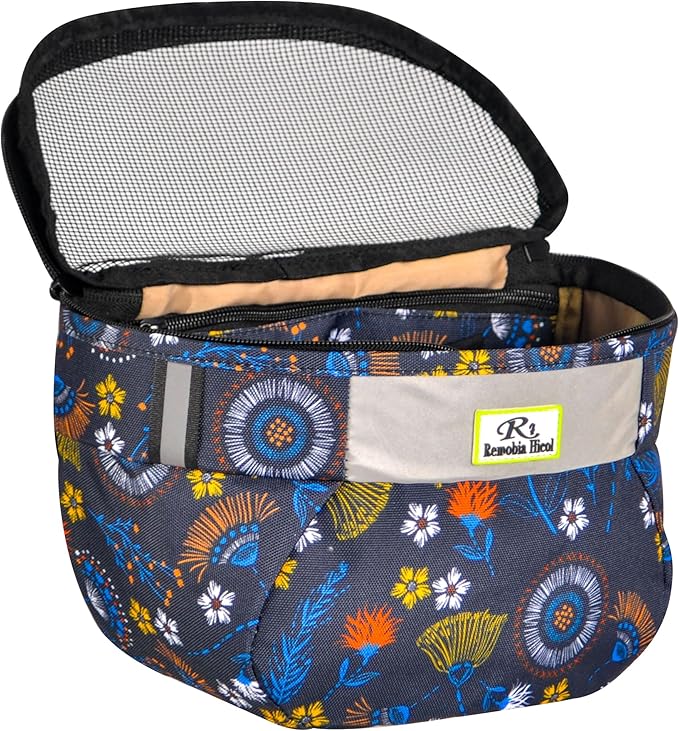 Kids Bike Basket,Durable Front Frame Bicycle & Scooter Basket Bag,Waterproof Fabric Bicycle Handlebar Bag for Boys, Girls, Toddlers with Zipper Mesh Lip (Dark Blue Flower)