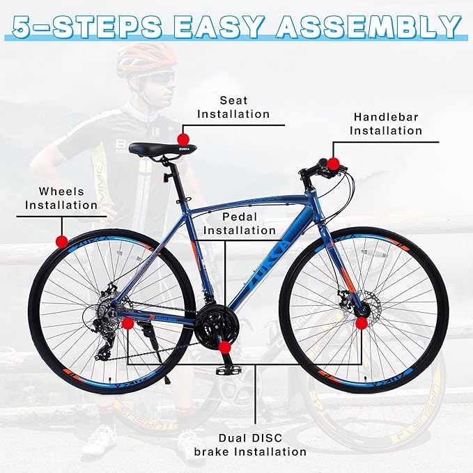 700C Road Bike，24 Speeds Hybrid Bike Disc Brake for Men Women's City Bicycle, Racing Bicycle，Lightweight Aluminium Alloy Frame Frame，4 Colors