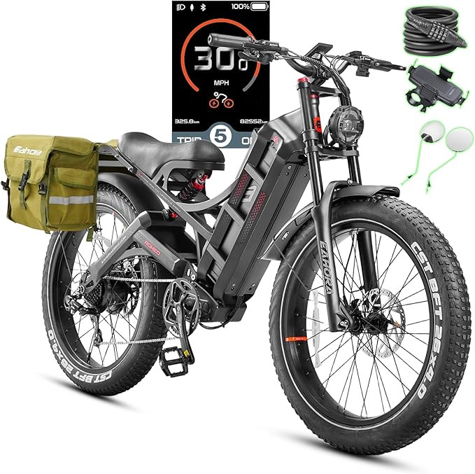 eAhora Romeo Pro 3/2 [2026] 46-50 Mph Electric Bike for Adults, Peak 5600W Dual Motor Ebike, 60V/52V 80Ah/70Ah 250 Miles Long Range E Bike, 26”*4.0 Fat Tire Air Full Suspension Off-Road E-Bike