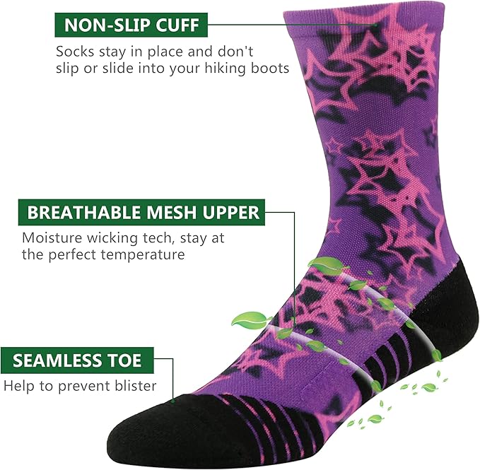 HUSO Hiking Socks Men Women Fashion Novelty Digital Printing Sports Crew Socks 3, 4 Pairs