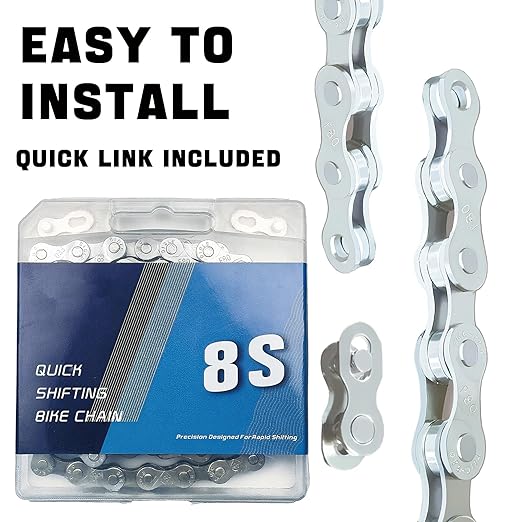 VERKSTAD 6/7/8 Speed Bike Chain, Bike Chain 1/2" x 3/32" 116 Links for Road MTB Racing Cycling