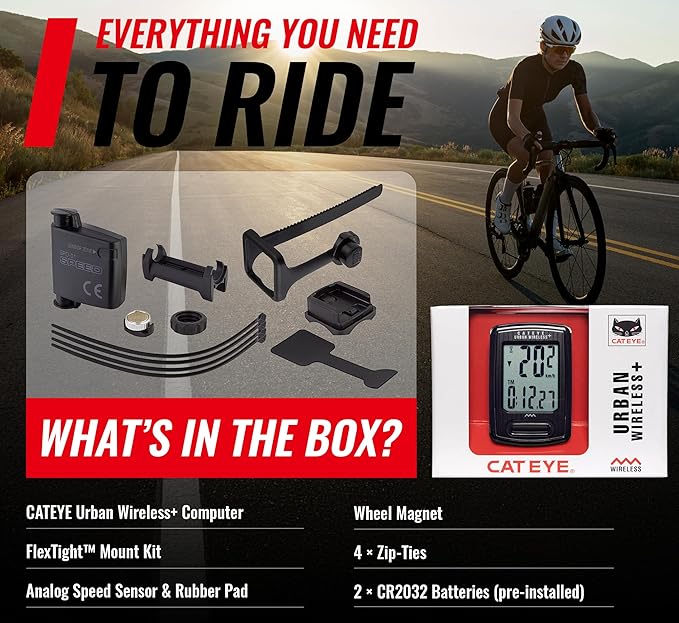 CATEYE Urban Wireless Bike Computer – Analog Speedometer & Odometer with Calorie Tracking, FlexTight™ Mount, Auto Start/Stop, Programmable Odometer & Easy Setup for All Bikes