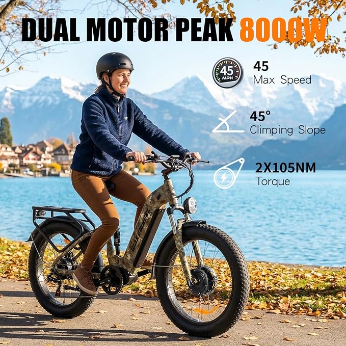 8000w Electric Bike for Adults, 60V 32Ah Battery Ebike, Fat Tire & Long Range Electric Bicycles, 210Nm Mountain Bike Full Suspension, Hydraulic Brake Electric Bicycle