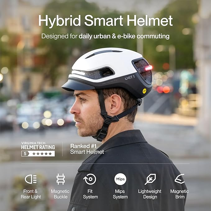 AURA Smart E-Bike Helmet with MIPS Safety, NTA-8776 Certified for 28mph, Integrated 500 Lumen LED Lights, Crash Detection, Turn Signals and Automatic Brake Light