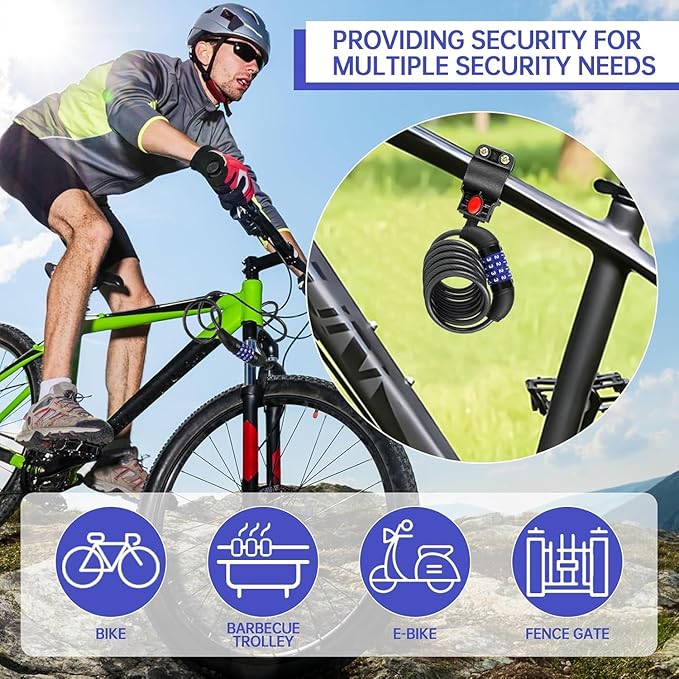Bike Lock Cable,Anti Theft Cable Lock,4 Digit Security Resettable Combo Bike Lock, for E-Scooter, Electric Bike, Mountain Bike,Bicycle, Motorbikes
