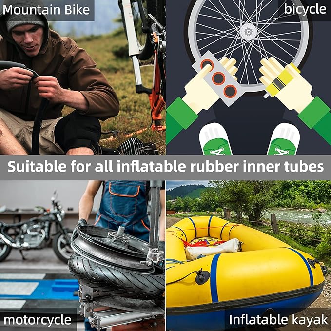 Bike Tire Repair Kit Inner Tube Puncture Patch with Vulcanizing Patches,Glueless Patchs,Metal Rasp,Lever,Sandpaper,Portable Storage Box for Motorcycle,BMX Cycling, Inflatable
