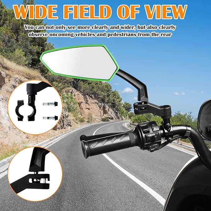 Hestya 1 Pair Handlebar Bike Mirror 360° Rotatable and Adjustable Universal Fit Rearview Bicycle Mirrors Glass Lens Safe Cycling Accessories for Scooter, E-bikes, Mountain Bikes, Road Bicycles