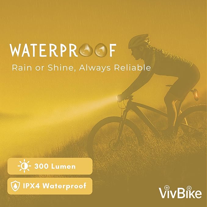 VivBike Rechargeable Bicycle Lights Set for Daily Use, LED Front Light and Rear Light, USB Mini Rechargeable, IPX4 Waterproof, Easy Mount | A HerTime2 Brand