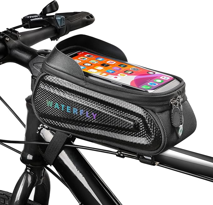 WATERFLY Bike Front Frame Bag: Bike Top Tube Phone Mount Bag Road MTB Cycling Waterproof Phone Holder Storage Pouch Mountain Biking Bicycle Handlebar Pouch Bikepacking