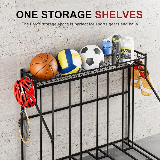 4 Bike Stand, Bike Rack Garage with Storage Rack, Bicycle Stand for Garage Organizer, Indoor Sporting Gear Storage Station for Mountain/Road/Hybrid & Fat Tire Bike