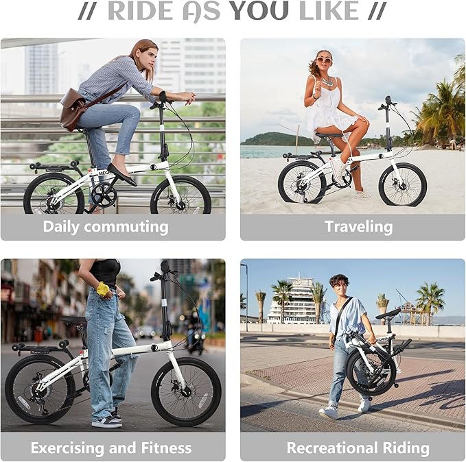 20 Inch Folding Bike for Adults, 7-Speed Shimano Gears & Dual Disc Brakes, Steel Frame,Compact Foldable Design- Perfect for Commuting/Travel