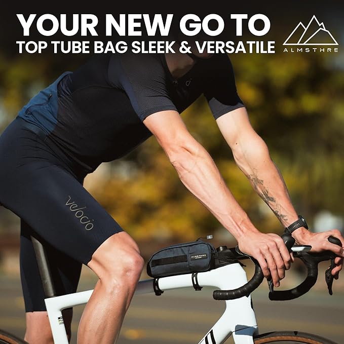 ALMSTHRE Top Tube Bag 8'' x 2'' x 3'' | Waterproof, Secure & Stable – Universal Bike Storage with Versatile Mounting – Fits Essentials | Adventure-Ready Cycling Gear