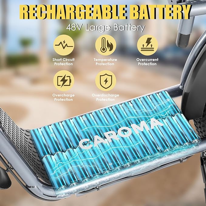 Caroma Electric Scooter with Seat for Adults, 800W Peak Motor, 20MPH & 30Miles Long Range, 20" Fat Tire Commuter E-Scooter with Basket for Grocery, Pets, and Daily Commute