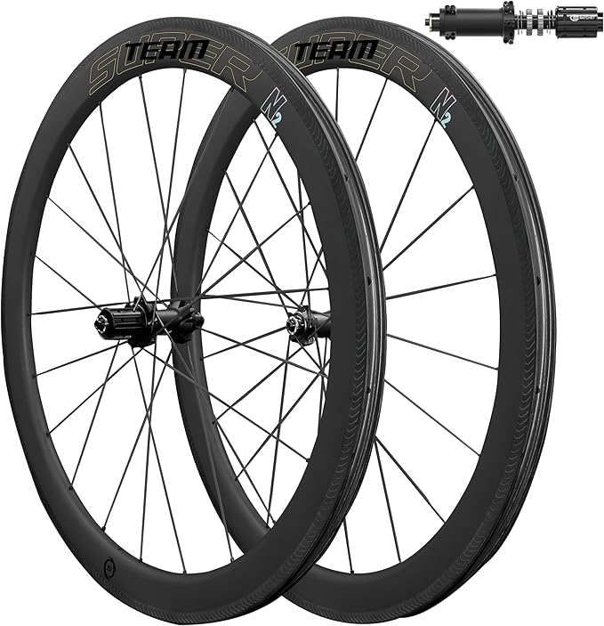 Superteam Carbon Wheelset 700c Rim V Brake 50mm Depth 25mm Width Road Bike Wheels Matte Finish, Tubeless Ready Support for 8-12 Speed Clincher & Tubeless