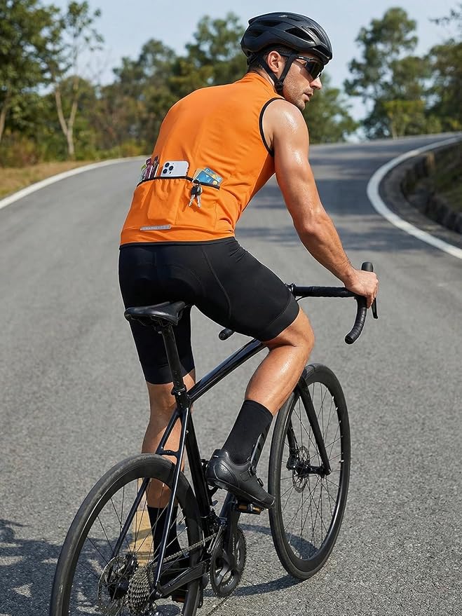 qualidyne Men’s Sleeveless Cycling Jersey, Full Zip, Quick-Dry Breathable Lightweight Knit, 3 Rear Pockets