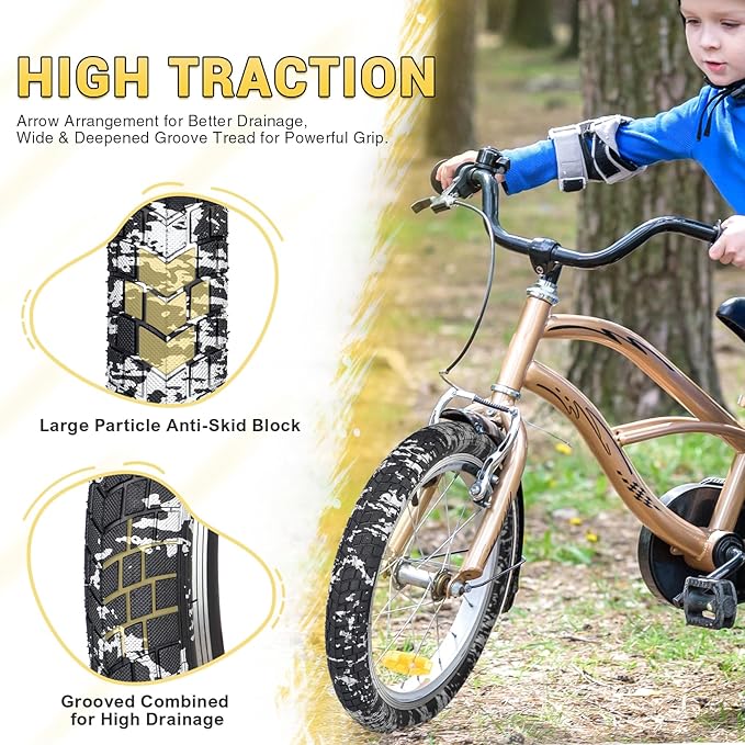 12/16/20x2.125 Bike Tires 1/2 Pack 12/16/20 Inch Kids Folding Replacement Tire/Tube Suitable for Tires 12/20x2.1 12/16/20x2. 125 12/20x2.25, Multiple Colors