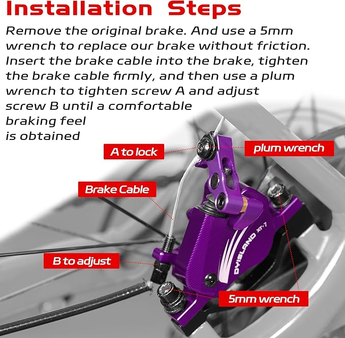 XT-7 Hydraulic Disc Brakes Calipers,Line Pulling/Cable Actuated Front & Rear Brake Calipers for MTB/Mountain Bike/E-Bike.