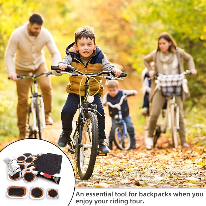 Bike Tire Repair Kit Inner Tube Puncture Patch with Vulcanizing Patches,Glueless Patchs,Metal Rasp,Lever,Sandpaper,Portable Storage Box for Motorcycle,BMX Cycling, Inflatable