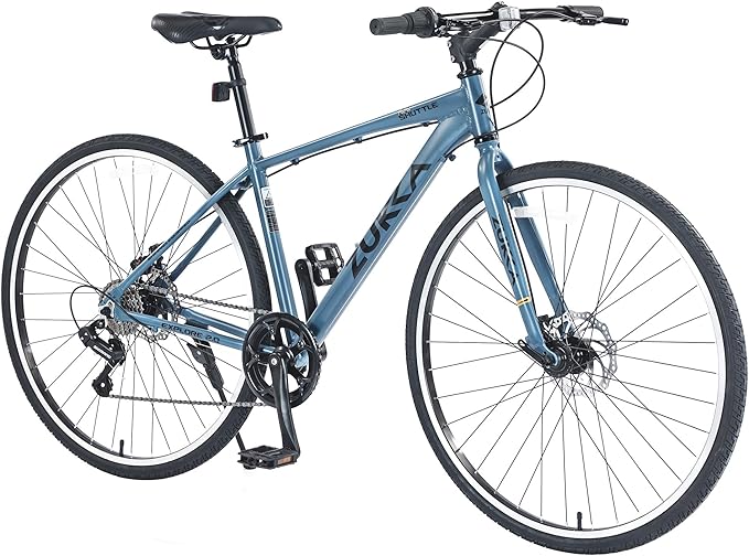 7 Speed Hybrid Bike Aluminum Alloy Frame Double Disc Brakes 700C Road Bike for Men Women's City Bicycle