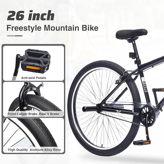 Freestyle Teen Bike Double Disc Brakes 26 inch BMX Bike High-Aluminum/Carbon Steel Frame, for for Teen Bike and Adult Bikes, with 2 Pegs, Bicycles for Men and Women, Multiple Colors