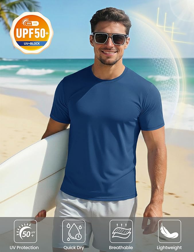 MAGCOMSEN Men's Short Sleeve UPF 50+ T-Shirt Quick Dry Workout Athletic Running Swim Tops Tee Rash Guard Performance Shirts