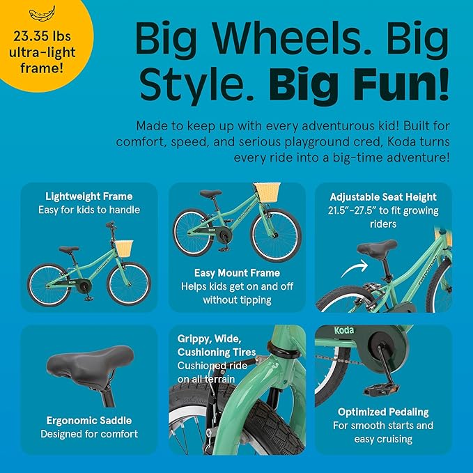 Retrospec Koda Plus Kids Bike for Boys & Girls Ages 6-8 Years - 20" Children's Bicycle, Adjustable Seat & Handlebars