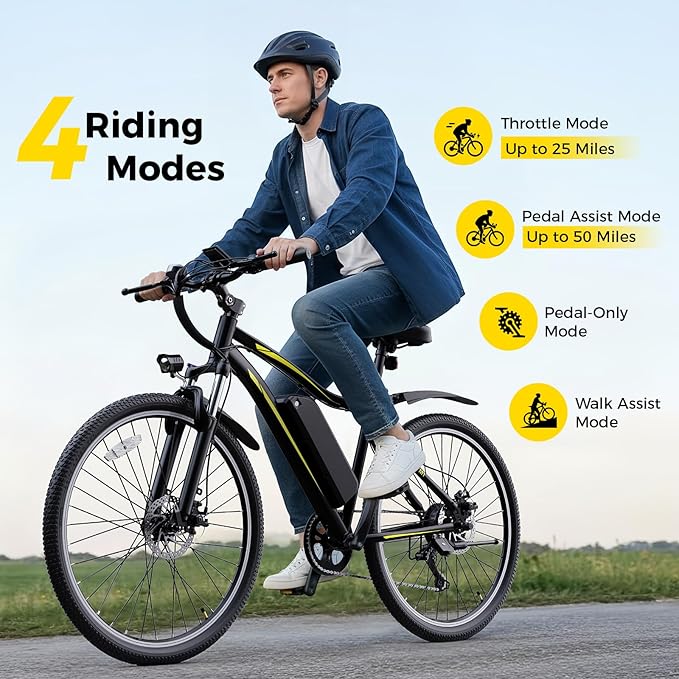 Electric Bikes for Adults, 26"/27.5" E Bikes for Adults with 1200W Peak Motor, 28 MPH, 50+ Miles Range Electric Bicycle, E Mountain Bike with 480WH Removable Battery, UL Certified