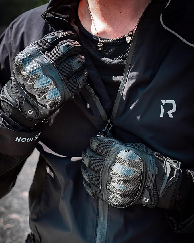 IRON JIA'S Motorcycle Gloves for Men and Women, Summer Touchscreen Riding Gloves with Carbon Fiber Protection for Road Racing, Dirt Bike, BMX, ATV L