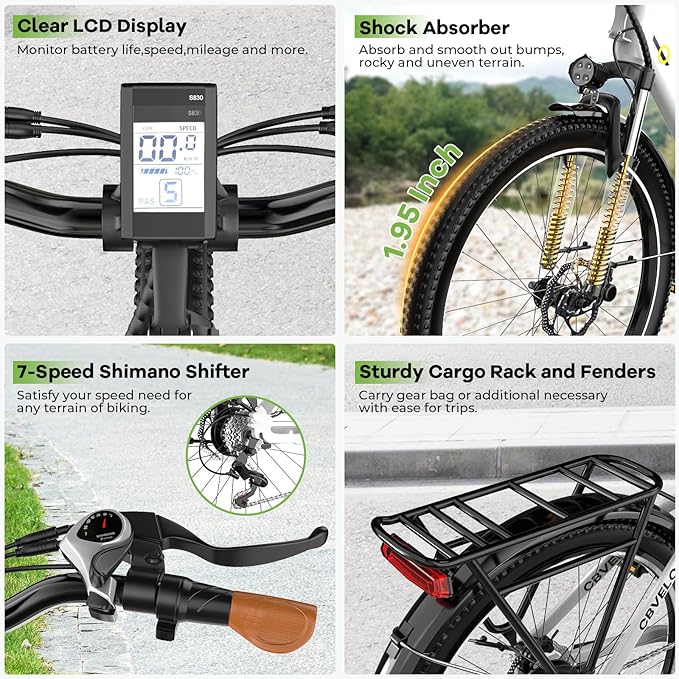 1000 Peak Electric Bike for Adults,up 80 Miles Removable Battery Ebike, 26" Electric E Bike with 7-Speed,Adult Electric Bicycles for Commute Beach Snow White Womens All Terrain