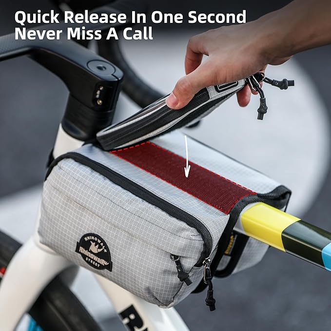 Rhinowalk Bike Front Frame Bag Bicycle Top Tube Frame Storage Waterproof Bicycle Handlebar Bag Fit Smartphone Professional Cycling Accessories-Black